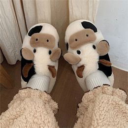 Slippers Soft Cute Cow Cotton Winter Students Home Non-slip Warm Couple Cartoon Milk Fluffy Fur 221110