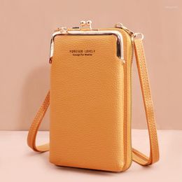 Evening Bags Fashion Lady's Mobile Phone Bag Korean Lychee Print Solid Colour Crossbody One Shoulder Small Purse Handbag Bolsas Clutch