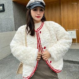 Women's Fur Herstory Jacket Women Faux Rex Coat Autumn And Winter Korean Style Lamb Wool Short Loose Sweet Femme