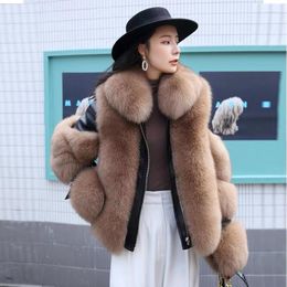 Women's Fur High Quality Fluffy Real Coat Long Sleeves Overcoat And Detachable Collar