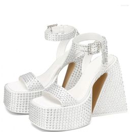 Sandals Ankle Strap Thick High Heel Bling Rhinestone Open Toe 2022 Spring Summer Platform Heels Shoes Dress Size 45