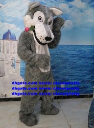 Long Fur Timber Grey Wolf Mascot Costume Adult Cartoon Character Outfit Suit Education Exhibition Trade Exhibition zx1732