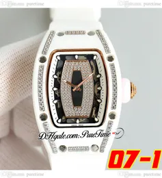 07-01 White Ceramic Miyota Automatic Ladies Watch Womens Watches Two Tone Rose Gold Diamonds Bezel Skeleton Dial Rubber Strap Super Edition 5 Styles Puretime B2