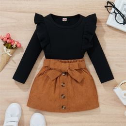 Kleidung Sets Citgeett Herbst Kinder Mädchen Rock Set Langarm Tops Elastische Taille Casual Täglichen Outfit Frühling Kleidung 221110