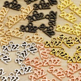 Charms 50Pcs 2022 Year Number Charm Gold Silver Bronze Pendants For Jewelry Making Alloy Metal Handmade 9 14MM