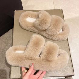 Slippers Winter Keep Warm Women Fur Furry Slippers for Home Fluffy Soft Indoor Slides Thick Flats Heel Non Slip Indoor House Shoes 2022 G221110