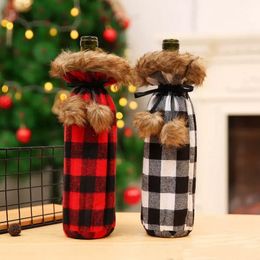 Christmas Wines Bottles Cover Wine Champagne Plaid Bottle Bag for Party Home Festives Christmas Decorations Supplies