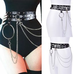 Belts 1Pc Unisex Female Leather Skirt Punk Gothic Rock Harness Waist Metal Chain Body Bondage Hollow Belt Accessories For Lady