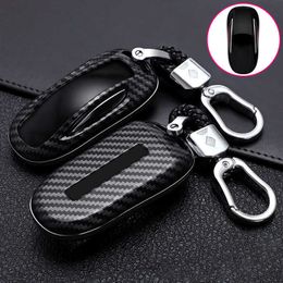 Car Key New ABS Carbon Fibe Car Remote Key Full Cover Case Shell For Tesla Model 3 Model S Model X Car Smart Key Accessories Holder Fob T221110