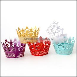 Gift Wrap Cake Wrap Paper Cup Christmas Hollow Out Crown Modelling Pearl Papers Cups Red Blue White Cakes Rim 4 2Jr L1 Drop Delivery Dhpnd