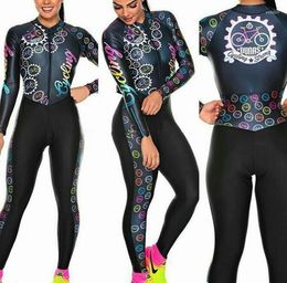 Racing Sets Women's Long Sleeve Pro Team Triathlon Suit Cycling Jersey Skinsuit Jumpsuit Maillot Ropa Ciclismo Set Pink Gel