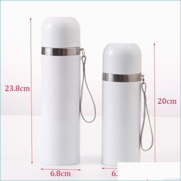 Water Bottles Blank Sublimation Vacuum Water Bottles 350Ml 500Ml Stainless Steel White Coated Diy Heat Transfer Printing Thermos Dro Dh5Uv