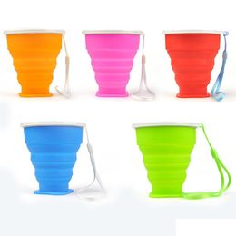 Water Bottles 5 Colors Sile Retractable Folding Telescopic Collapsible Water Cup Tumblerf 200Ml Outdoor Travel Woter Drop Delivery H Dhmdo