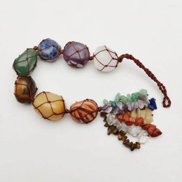 Pendant Necklaces Natural Stone Car Pendants Fashion Irregular Hanging Decoration Amulet Healing Charm 7 Chakra Chips Merkaba Weaving Home