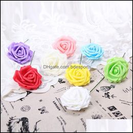 Decorative Flowers Wreaths 25 Heads 8Cm New Colorf Artificial Pe Foam Rose Flowers Bride Bouquet Home Wedding Decor Scrapbooking D Dhmbe