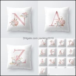 Pillow Case 26 Letter Cloth Cushion Ers Flower Pattern Home Decor Pillow Case Sofa White Square Soft Cushions New Arrival 4Md G2 Dro Dhyeu