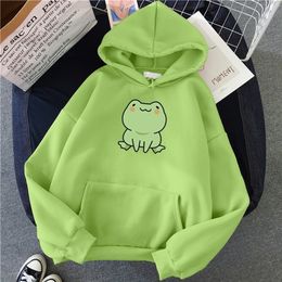 Women's Hoodies Sweatshirts Frog Sweatshirt Loose Clothes Harajuku Long Sleeve Hooded Kawaii Hoodie for Girls Winter Pocket Green 221111