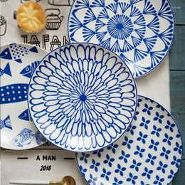 Plates Blue And White Ceramic Salad Plate Fruit Steak Porcelain Tableware Round Western Tray Creative Dessert Dishes