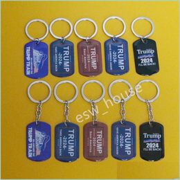 Other Festive Party Supplies 2024 Trump Keychain Stainless Steel Ill Be Back Save America Again Key Ring Party Accessories Drop De Dhxbm