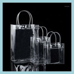 Gift Wrap Gift Wrap 10Pcs Pvc Plastic Bags With Handles Wine Packaging Clear Handbag Party Favours Bag Fashion Pp Button1 Drop Delive Dhvu6