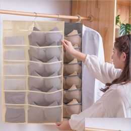 Other Home Storage Organisation Women Underwear Socks Hanging Bag Double Sided Wardrobe Closet Bra Storage Nonwoven Home Clothes O Dhr7B