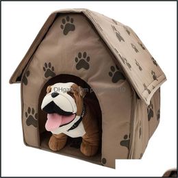 Dog Houses Kennels Accessories 47X49X49Cm Pet Cat Bed House Foldable Detachable Soft Feet Printed Dog Warm Support Wholesale 322 R Dhahe