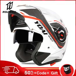 Cycling Helmets YOAI Motorcycle Helmet With Bluetooth Full Face Double Lens Motorcycle Riding Helmet ABS Material Motocross Helmet Four Seasons T221107