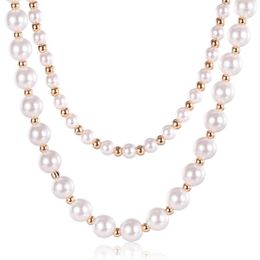 Chains Women Girls Elegant 585 Rose Gold ColorI Mitation Pearl Necklace Chain Fashion Wedding Party Jewelry Gift 50-60cm DCN34
