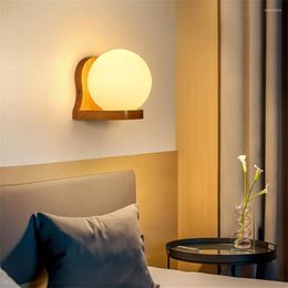 Wall Lamps Bedroom Light With Glass Shade E27 Simple Modern Lamp Nordic Solid Wood Indoor Lighting For Aisle Balcony Living Room