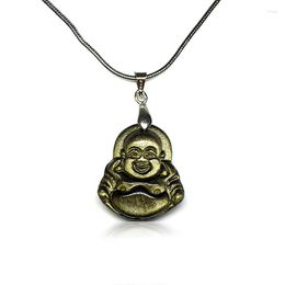 Pendant Necklaces Natural Gold Obsidian Jewelry Necklace Little Laughing Buddha Chinese Gift With Lucky Chain For Men Women Party