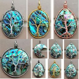 Pendant Necklaces Tree Of Life - Zealand Abalone Shell Art Bead 1Pcs WFH934