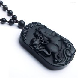 Pendant Necklaces Natural Black Obsidian Gem Stone Horse Shape Necklace 50x33x10mm