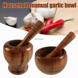 spice mortar and pestle NZ - New Wood Mortar and Pestle Set with Lid Spoon Grinder Press Crusher Masher for Pepper Garlic Herb Spice Kitchen Gadget Sets