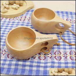 Cups Saucers Outdoor Wooden Cups Travel Cup Log Kuksa Handmade Portable Sporting Mug Water 1920 V2 Drop Delivery Home Garden Kitch Dhiu3