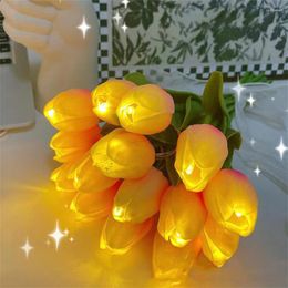 Strings 10/15 LED Artificial Tulips Flowers Fairy Light Powered DIY Tulip String Garland For Vase Home Party Wedding