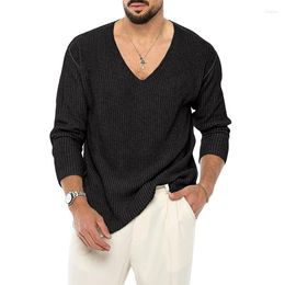 Men's Sweaters Mens Knitted Sweater Casual Solid V-Neck Long Sleeve Jumper Streetwear 2022 Autumn Fashion Knit Pullover Tops For Men