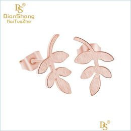 Stud Stud Sje430 Small Leaf Branch Plant Earrings Stainless Steel Earing Jewelry Gold Sier Color Pendientes Mujer Factory Price Drop Dhdrj