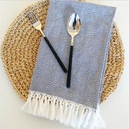 Table Napkin Cotton Yarn Dyed Dish Towel With Hand-made Tassel Tea Dishtowel Kitchen Cleaning Cloth Multi Tools