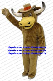 Gentlemanlike Mascot Costume Water Buffalo Bison Wild Ox Kerbau Bull Cattle Calf Long Fat White Curve Horns Small Hat No.8739