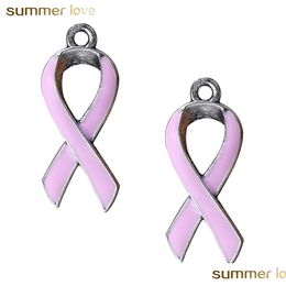 Charms 50 Pcs/ Lot European Breast Cancer Awareness Pink Ribbon Charm For Bracelets Necklace Jewellery Women Drop Delivery Findings Com Dhsbh