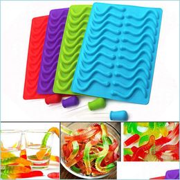 Baking Moulds 20 Hole Gummy Snake Worms Mould Sile Chocolate Sugar Candy Jelly Moulds Ice Tube Tray Baking Cake Tools Drop Delivery Ho Dhvag