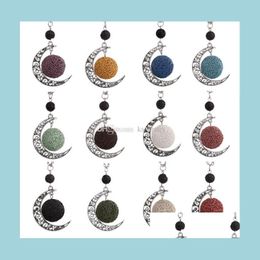 Pendant Necklaces Colorf Aromatherapy Lava Stone Moon Charms Pendant Essential Oil Diffuser Necklace Jewelry Drop Delivery Necklaces Dh7Y6