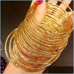 Bangle Bangle Pieces Wholesale Thin Pen Yellow Gold Filled Classic Style Womens Bracelet Dia 60Mm/65Mm Fashion Giftbangle Drop Deliv Dhxxm