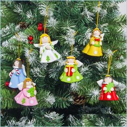 Christmas Decorations Angel Christmas Pendant Soft Clay Doll Tree Ornament Pink Blue Skirt Girl Hanging Decoration Drop Delivery Hom Dhgrz