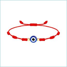 Beaded Adjustable Blue Eye Red Rope Bracelets Handmade Braided Lucky String Charm Bracelet For Women Men Fashion Friendship Jewelry Dhuh6