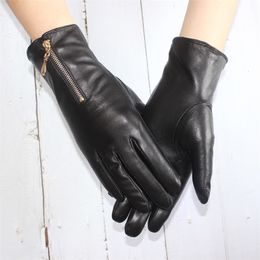 Five Fingers Gloves touch screen women's sheepskin gloves leather fleece lined fashion zipper warm autumn and winter outdoor driving 221111