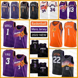 New Basketball Jersey 1 3 22 13 34 Phoenixs Sun Devin Booker Chris Paul DeAndre Ayton Steve Nash Charles Barkley Multi