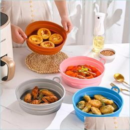 Baking Pastry Tools Collapsible Air Fryer Sile Baking Pot Replacement For Paper Liners Easy Clean Foldable Reusable 8 5 Inch Fry T Dhoen