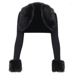 Women's Jackets Fashion Long Sleeve Fur Collar Knitted Crop Tops Women Elegant Sexy Black Coat Autumn Winter For Jacket Woman Clothes