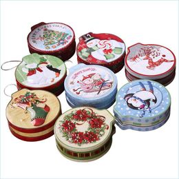 Christmas Decorations Christmas Tinplate Candy Box Xmas Embossing Cookie Gift Storage Container Case With Hanging Rope Drop Delivery Dhq4N